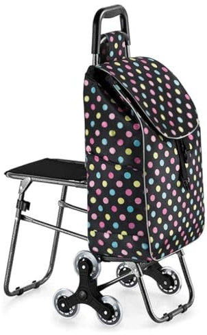 OUYUE Einkaufstrolley Einkaufstrolley Mit Sitz, Faltbarer Einkaufswagen, Treppensteigen, Tragbarer Handwagen, Einkaufstasche Mit Rädern Einkaufstrolley Klappbar(C)