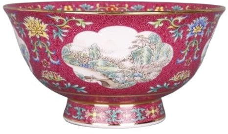 OTENG Porzellan im Hofstil Pastell-Porzellanschale, Porzellan-Reisschale im chinesischen antiken Palaststil, 15,5 cm, karminrot, Pastell-Landschaftsmuster, Schüssel, Haushaltsdekoration, Porzellan