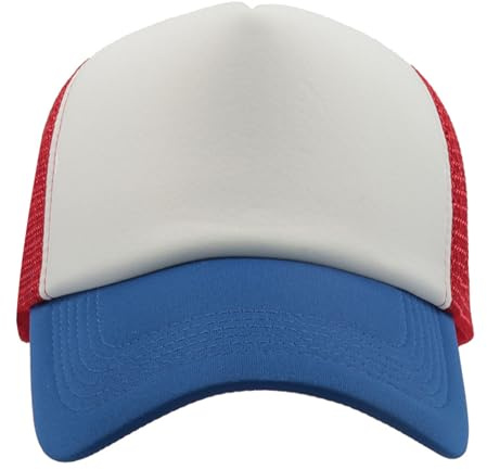 noTrash2003 Trucker Mesh Baseball Cap Truckerkeps Unisex En storlek och barnmodeller Basecap Baseballkeps 30 färger enfärgad tvåfärgad polyester bomull, Vit-röd-kunglig, En Storlek
