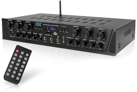 Pyle Verstärker, Mini Verstärker Bluetooth, Stereo Verstärker, Amplifier, Amp, Bluetooth, Stereo Receiver 600W 6 Kanal, USB, SD, AUX,RCA,FM-Radio, Kopfhöreranschluss, 6,35mm-Mikrofoneingang