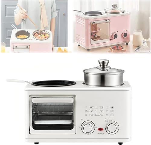HmLotd Breakfast Station, 4 in 1 Breakfast Maker Machine Equipped with 1l Electric Cooking Pot, Three Functions Can Be Used and Can Be Timed Easy Clean Suitable for Home Use