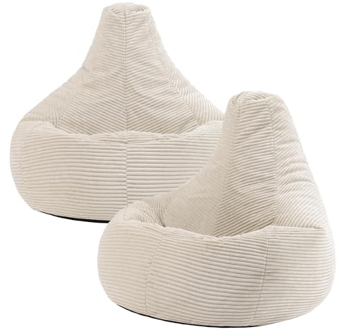 Icon Dalton Sitzsack Cord mit Füllung, 2er Pack, Beige | In Deutschland Hergestellt, Sitzsack Erwachsene, Weicher Cordstoff, Gaming Sitzsack für Wohnzimmer und Schlafzimmer