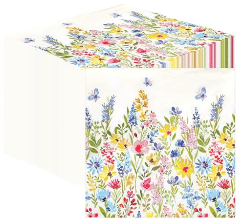 Table Kind 100 x Bulk Pack Soft Paper Floral Napkins Disposable White Party Serviettes for Weddings or Everyday Use Eco-Friendly Home Compostable Recyclable Made in EU 2ply 33cm