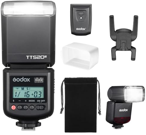 GODOX TT520III Flash de L'appareil Photo Camera Flash avec Diffuseur 8 Niveaux de Puissance 400 Flashs à Pleine Puissance avec RT-16 Launcher pour Canon Sony Nikon Fuji Panasonic Olympus