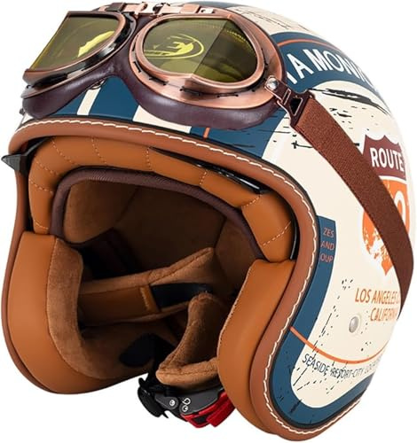 Générique Retro Casque Demi Jet, Casque Jet Vintage, Casque Moto Scooter, Casque Bol Homologué ECE Casque De Protection for Hommes Et Femmes, Casque De Cyclomoteur avec Lunettes