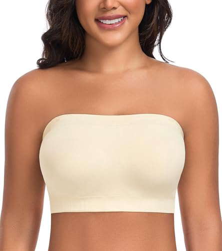 DotVol Femme Soutien-Gorge sans Bretelles Bandeau Tube Bra sans Armatures Grandes Tailles légèrement rembourré Bralette sous-vêtements Beige XL