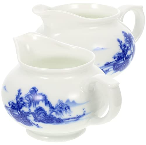 ZUNOXAZ 2pcs Ceramic Sauce Pitcher Blue and White Gravy Boat for Hot Cold Sauces Milk Jug Easy Clean for Home Restaurant Use