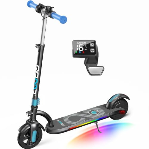 Gyroor H40 E Scooter Kinder 6 bis 12 Jahre 180W Doppelbremse LED | Elektroroller höhenverstellbar 90-100 cm, pannensichere Vollgummireifen bis 65 kg, Geschenk für Kinder, 16 km/h