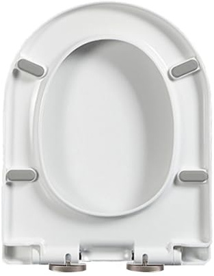 Giural Asiento De Inodoro En Forma De D con Cierre Suave Y Liberación Rápida, Asientos De Inodoro con Fijación Superior, Color Blanco, Bisagras Ajustables, Tapa De Inodoro En Forma De U,35.5 * 44cm