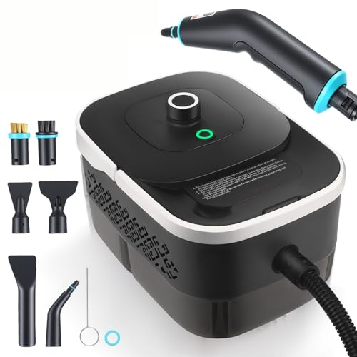 Dampfreiniger Handgerät 2500W, 4.5BAR Hochdruck, 15S Heizzeit, 1250ML Tank, 9 Zubehör, 2M Schlauch - Tragbarer Dampfreiniger für Küche (Ceranfeld), Auto, Boden, Fenster, Grill mit 3 Dampfstufen