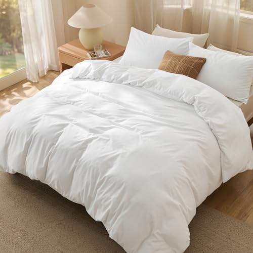 Bedsure Funda Nordica Cama 150 - Poliéster Microfibra Cepillada, Juego de Funda de Edredón 230x220 cm y 2 Funda de Almohada 50x75 cm, Funda Nórdica con Cremallera ÖKO-Tex - Blanco