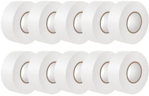 GTSE White Wide Electrical Tape, 25mm x 20m, 10 Rolls of Strong Self-Adhesive PVC Insulation Tape for Insulating, Repairing and Protecting Electrical Wires