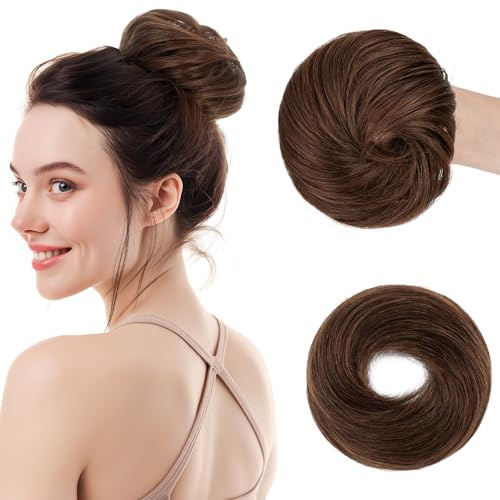 SEGOHAIR 30g Haarteile Echthaar Mit Gummiband Unordentlicher Dutt für Frauen|Glatt Elastischer Haardutt Scrunchies| Volles Unordentliches Dutt-Chignon | Schokoladenbraun