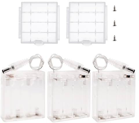 KUOQIY 3 Pezzi 4xAA 6V Supporto Batteria CC 2.1x5.5 mm Maschio, 6V Custodia per Batterie AA con Cavi Interruttore On/Off e Copri, con Custodia Batteria in Plastica Cacciaviti e Viti, Trasparente