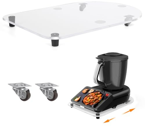 Acryl Gleitbrett für Thermomix TM7 – Mit 360° Rollen + Rutschfest Gummifüße des Schnelles Bewegen/Sicheren Stand, Die Arbeitsplatte Nicht Zerkratzen, Zubehör für Thermomix TM7 - Transparent