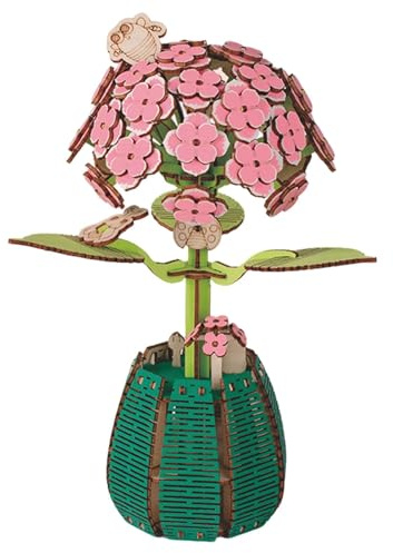 DINGFDENG Puzzle d'hortensia 3D en bois, kit de modélisme pour adultes, kit de bricolage à la maison, kit de construction créatif en bois, bouquet de fleurs, Saint-Valentin, fête des mères, idée