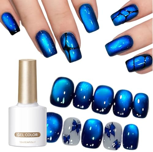 Bvizyelck Smalto Per Unghie Blu Con Glitter - 10 ml Vernice Lucida Ad Asciugatura Rapida | Smalto Per Unghie Blu | per Donne Famiglia Fidanzata Principiante Festa Palco Performance Foto