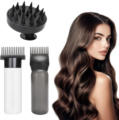 THQAE 3 Pcs Haaröl Applikator Set, haaröl applikator, Haarfärbebürste Flasche, Kopfmassage Bürste, Hair Oil Applicator Bottle, Wurzelkamm Applikator Flasche für Hair Oiling Haar Colorationen