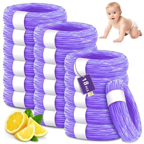 Pack of 18 nappy bin refill cassettes, nappy bin refill film, odour-proof thickened, excellent sealing and toughness compatible with all nappy bins and cat litter disposal bins