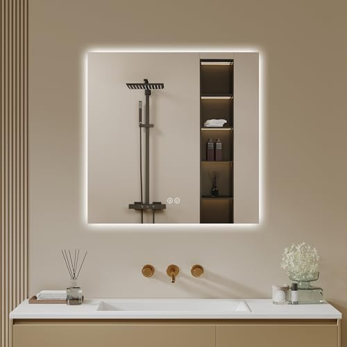 Archaluxe Badspiegel-mit-Beleuchtung 50x50cm - LED Badezimmerspiegel Badezimmer Spiegel mit Beleuchtung, Touch-Schalter, Dimmbar, 3 Lichtfarben - Wandspiegel Led Spiegel Bad