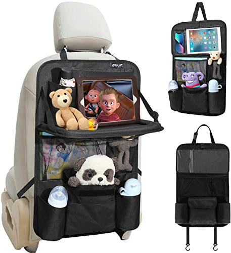 Ezilif Autositz Rückenlehnenschutz Rücksitz Organizer Kinder Reißfest mit Tisch und Vielen Sack, mit 12 Zoll iPad Tablet-Tasche, Rückenlehnenschutz Auto Kinder Wasserdicht und Multifunktionale