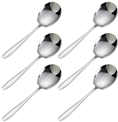 6 Stück Servierlöffel Groß Edelstahl, 21 cm Serving Spoon, Suppenlöffel Buffet, Vorlegelöffel für Bankett, Buffet, Restaurant, Hotels, Partys und Famili