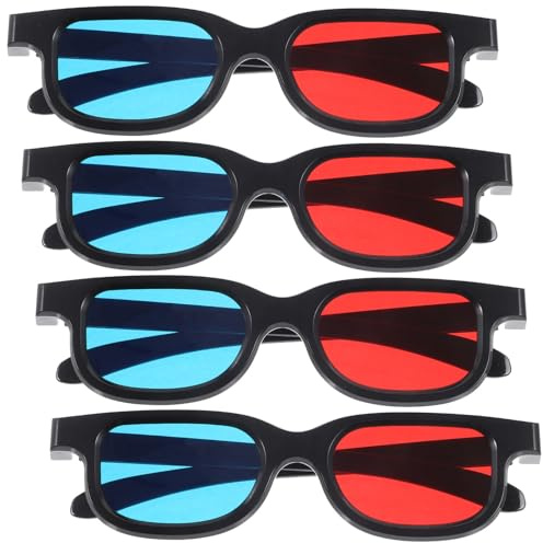 ULTECHNOVO Occhiali 3d Rosso e Blu in Plastica Leggeri e Comodi per Proiettore e Tv, Confezione da 4 Pezzi per Uomo e Donna, per Guardare Film a Casa
