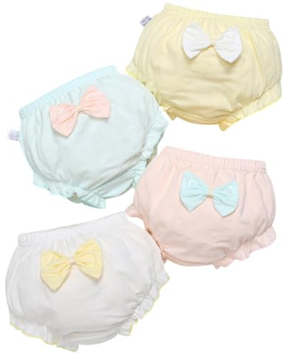 Rainjia Lot de 4 culottes en coton pour bébé fille - Sous-vêtements de princesse en dentelle à volants avec nœud papillon - Pour tout-petits de 6 mois à 4 ans