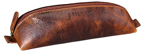 STILORD Willem Stiftetasche Leder für Herren Damen Lederetui Vintage Etui Stifte rund Faulenzer Mäppchen Schlamper Brillenetui Farbe:Kara - Cognac