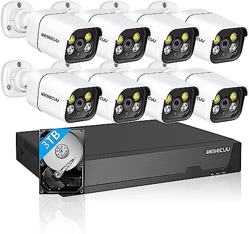 WESECUU Poe Security Camera System, 4K CCTV Camera Security System 4pcs IP Home Security Cameras Outdoor, 2-Way Audio, Human Detection Home Camera System (8 CAM)