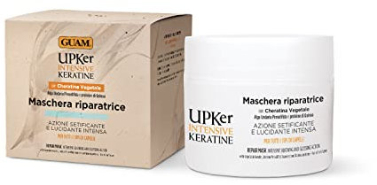 Guam, UPker Intensiv keratine Repair Hair Mask med vegetabiliskt keratin, intensiv utjämning och glans, tillverkad i Italien, 200 ml förpackning