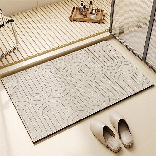 Badematte Rutschfester Badezimmerteppich kleiner, Super Absorbierende Bodenmatte, Schnell Trocknend Badematten, Badteppich Rutschfest Badematte SaugfäHige Badvorleger Badezimmermatte Beige, 45x70cm