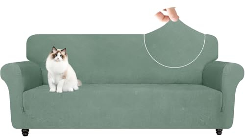 YSTELLAA Elasticas Funda Sofa 3 Plazas con Reposabrazos, Universal Fundas De Sofa Ajustables, Gruesa, Antideslizante, Antiarañazos, Antimanchas, Confort Suavidad, Verde Claro