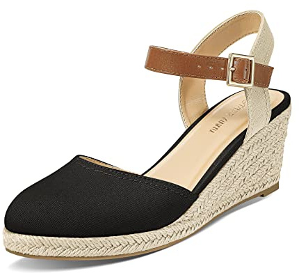 PIZZ ANNU Sandalias Mujer Verano Alpargatas con Cuñas de Esparto y Punta Cerrada Plataforma Espadrilles Zapatos Tacón Novia Boda Elegantes