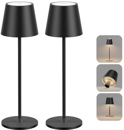 Coinmit 2 Stück LED kabellose Tischleuchte, 3000K Dimmbare Flaschenlampe, 5000mAh Akku Flaschenleuchte, IP54 Outdoor Tischlampe, Höhenverstellbare Tischlampe geeignet für Innen Außen, Schwarz