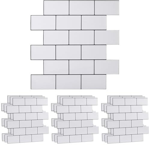 3D Stick Tile Stickers, 30.5cm x 30.5cm 10PCS Self Adhesive Wall Tiles | Splashback Peel and Stick on Wall Tiles Mosaic Tile Transfers Stickers Backsplash for Kitchen & Bathroom,Thickening（White）