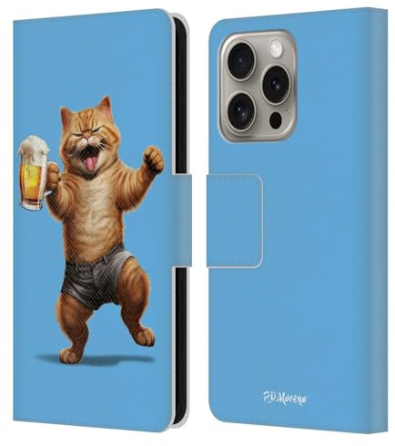 Head Case Designs sous Licence Officielle P.D. Moreno Bière pour Chats Oeuvre d'art Furry Fun Étui Portefeuille en Cuir Compatible avec Apple iPhone 16 Pro