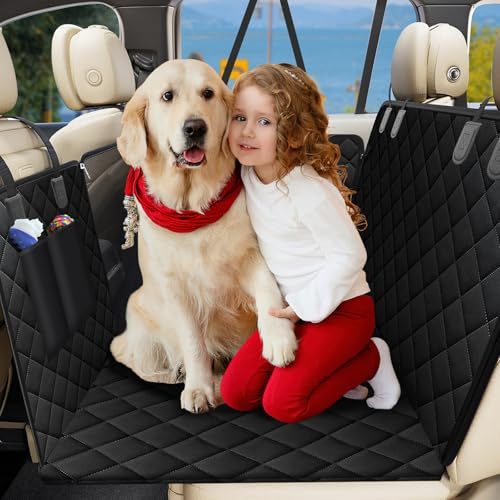 PQETBV Autodecke Hund Rückbank, Rückbank Schutz Hund Seitenschutz und Sichtfenster, Wasserdichter Rutschfester Hunde Autodecke, Auto Hundedecke Rücksitz 137 x 147 cm