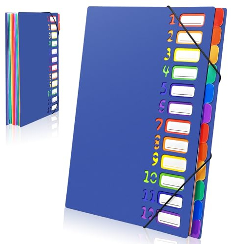 Fickmapp A4, mappsystem med 12 fack, 24 fickor dokumentförvaring dokumentmapp mapp, färgglad vattentät organisationsmapp för skola, kontorsmaterial (blå)