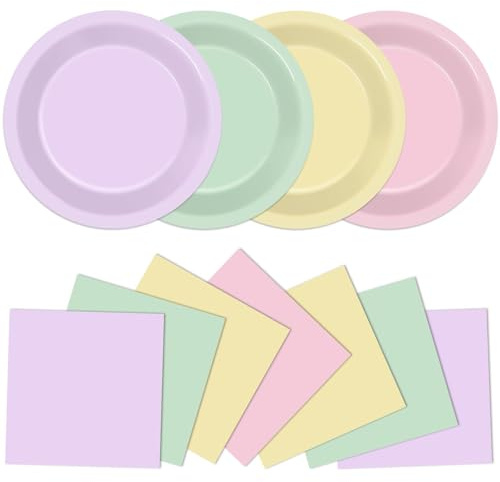 48Pcs Pastel Plates and Napkins Baby Shower Party Decorations,Serves 24