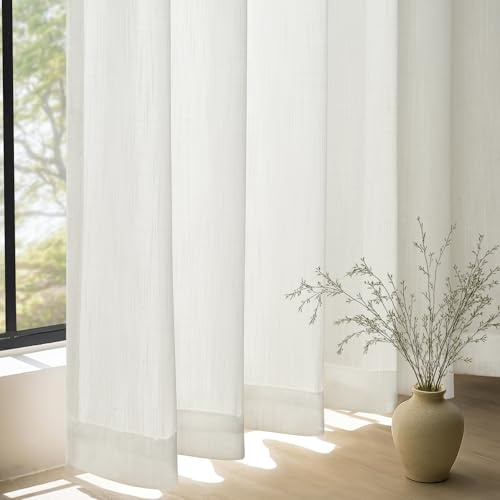 Topfinel Cortinas De Lino Blanco, 300 x 240 cm(An x Al), Semitransparentes, con Volantes,Cortinas Modernas，para Salón y Rieles 1 Piezas
