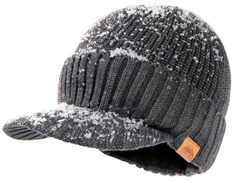 TOP-EX DryKnit™ Wasserdicht Beanie Mütze Herren Merinowolle Wintermütze mit Schirm & Fleecefutter Warme Merino Wollmütze