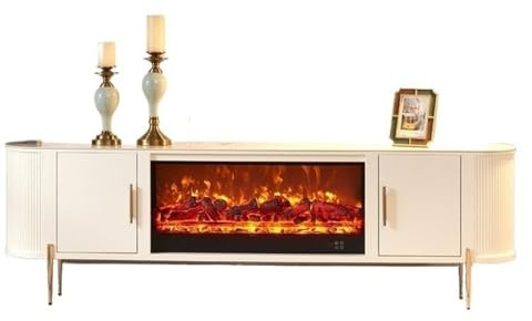 Decorative Fireplace Modern 78.7'' White Fireplace TV Stand, Consoles with Electric, 3D Realistic Flame, 2 Door Storage Cabinet