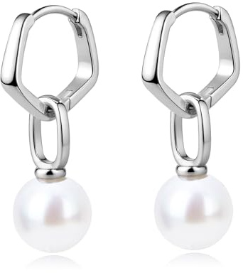 925 Silber Stecker Perlenohrringe Perlen Creolen Ohrstecker Ohrringe Damen | 20G 1 Paar zarte Perlenohrringe, hypoallergen, mit Ginkgo-Blatt und Zirkonia, Haken und Creolen, Modeschmuck für Damen