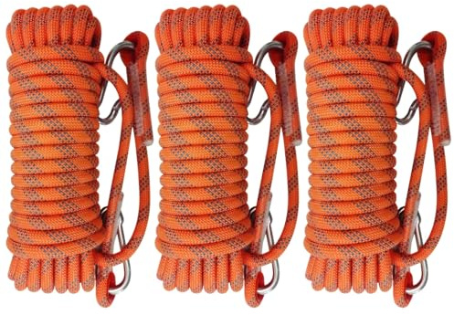 Corde de 100 m, 3 sangles d'escalade, noyau en acier de 8 mm, mousqueton, résistance à l'abrasion pour l'escalade, nylon 10 m