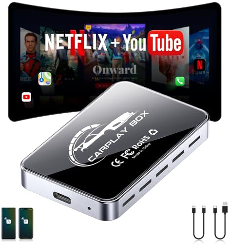 Jzones Adaptateur Carplay sans Fil, Plug & Play USB pour CarPlay et Android Auto, Wi-FI Double Bande, Vidéo 4K, Compatible avec iPhone 7+/iOS 10+ et Android 11+, Adapté à la Plupart des Véhicules