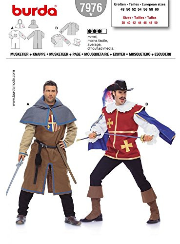Burda Style Schnittmuster #7976 Karneval Kostüm Herren Musketier und Knappe Gr. 48-60 Nählevel 3 (mittel)