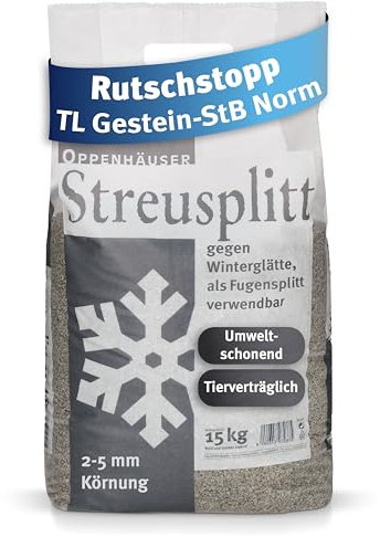 OPPENHÄUSER Gravillons d'épandage de diabase 15kg : grains 2-5 mm, norme TL Gestein-StB, effet antidérapant immédiat, granulat écologique pour routes et parkings sûrs, idéal pour pavés, premium