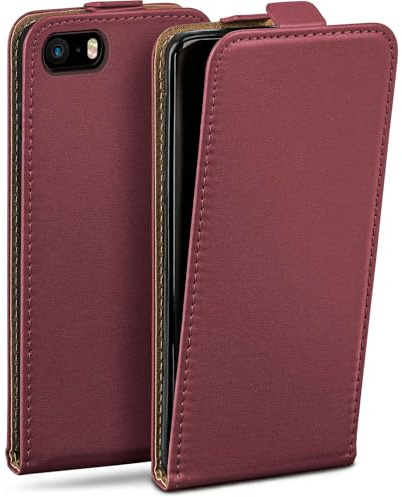 moex Flip Case für iPhone 5s / 5 / SE (2016) Hülle klappbar mit 360 Grad Schutz, Handyhülle mit Displayschutz, PU Leder Handytasche Lederhülle, Flip Case Cover Klapphülle, Weinrot