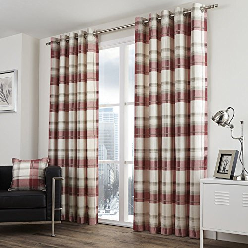 Fusion - Balmoral Check - 100% Cotton Pair of Eyelet Curtains - 46 Width x 54 Drop (117 x 137cm) in Ruby